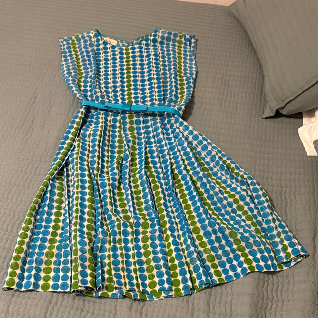 Blue & Green Dot Fit-And-Flare Dress